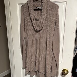 Caslon Taupe Cowl Neck Chevron Knit Sweater